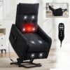 Huluwat Black Chenille Single Motor Power Lift Recliner Chair with Massage and Heat for Elderly Heavy Duty Motion Mechanism and One USB for Charging Max Reclining Angle 155