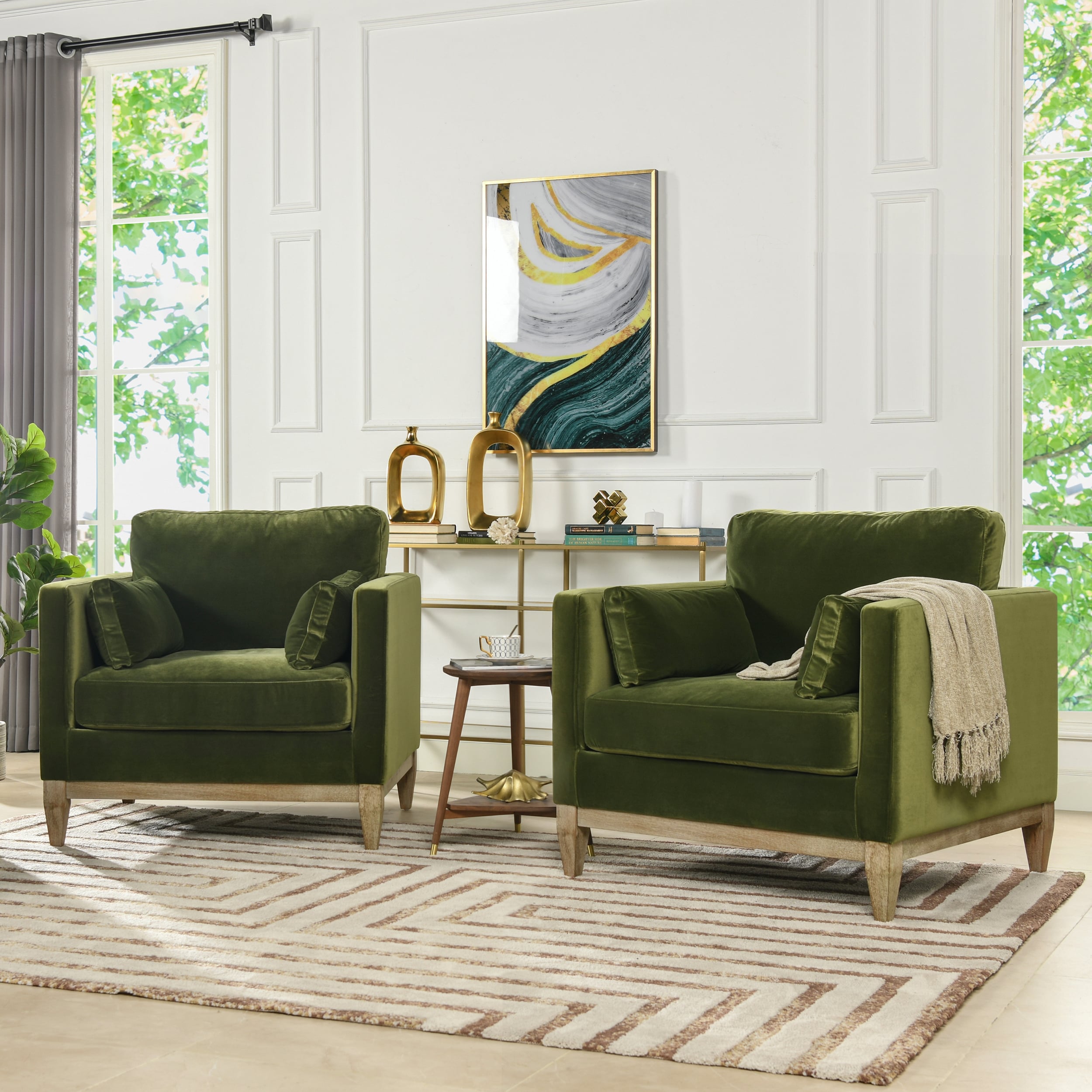Jennifer Taylor Home Knox 36-in W Farmhouse Olive Green Velvet Accent Armchair