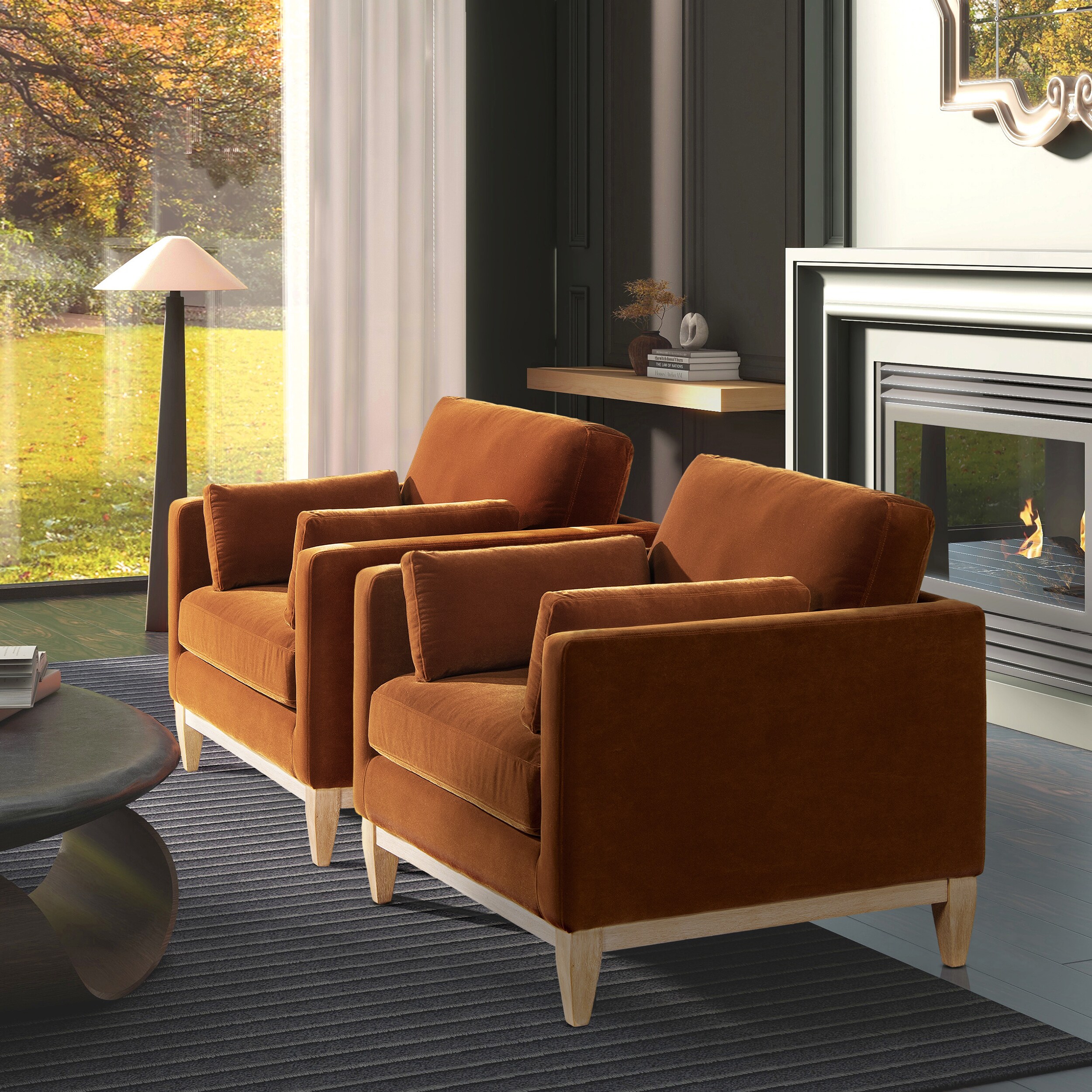 Jennifer Taylor Home 36 W Modern Burnt Orange Velvet Accent Armchair