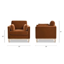 Jennifer Taylor Home 36 W Modern Burnt Orange Velvet Accent Armchair