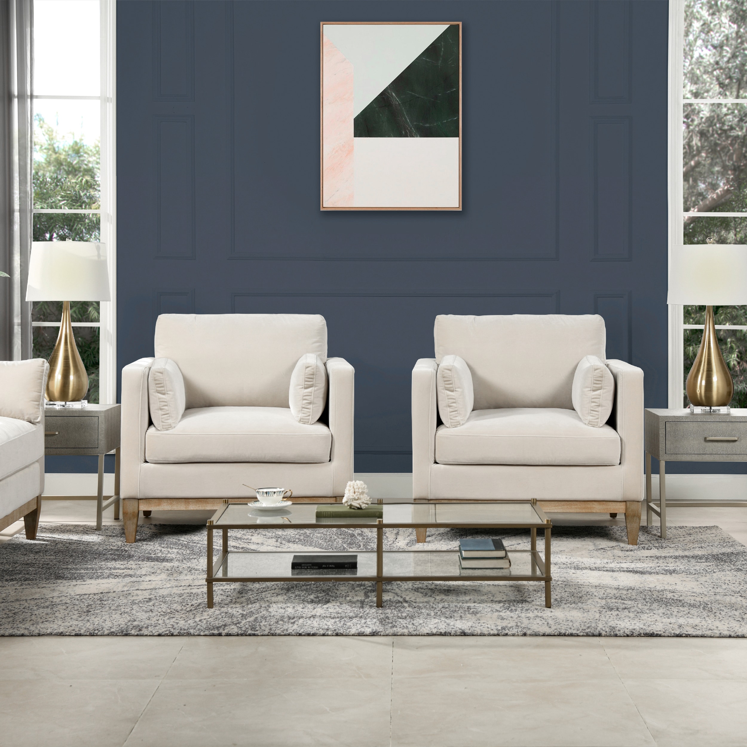 Jennifer Taylor Home Knox 36-in W Farmhouse French Beige Velvet Accent Armchair