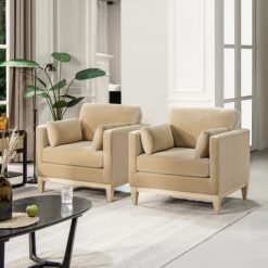 Jennifer Taylor Home Knox 36-in W Farmhouse Fawn Brown Velvet Accent Armchair