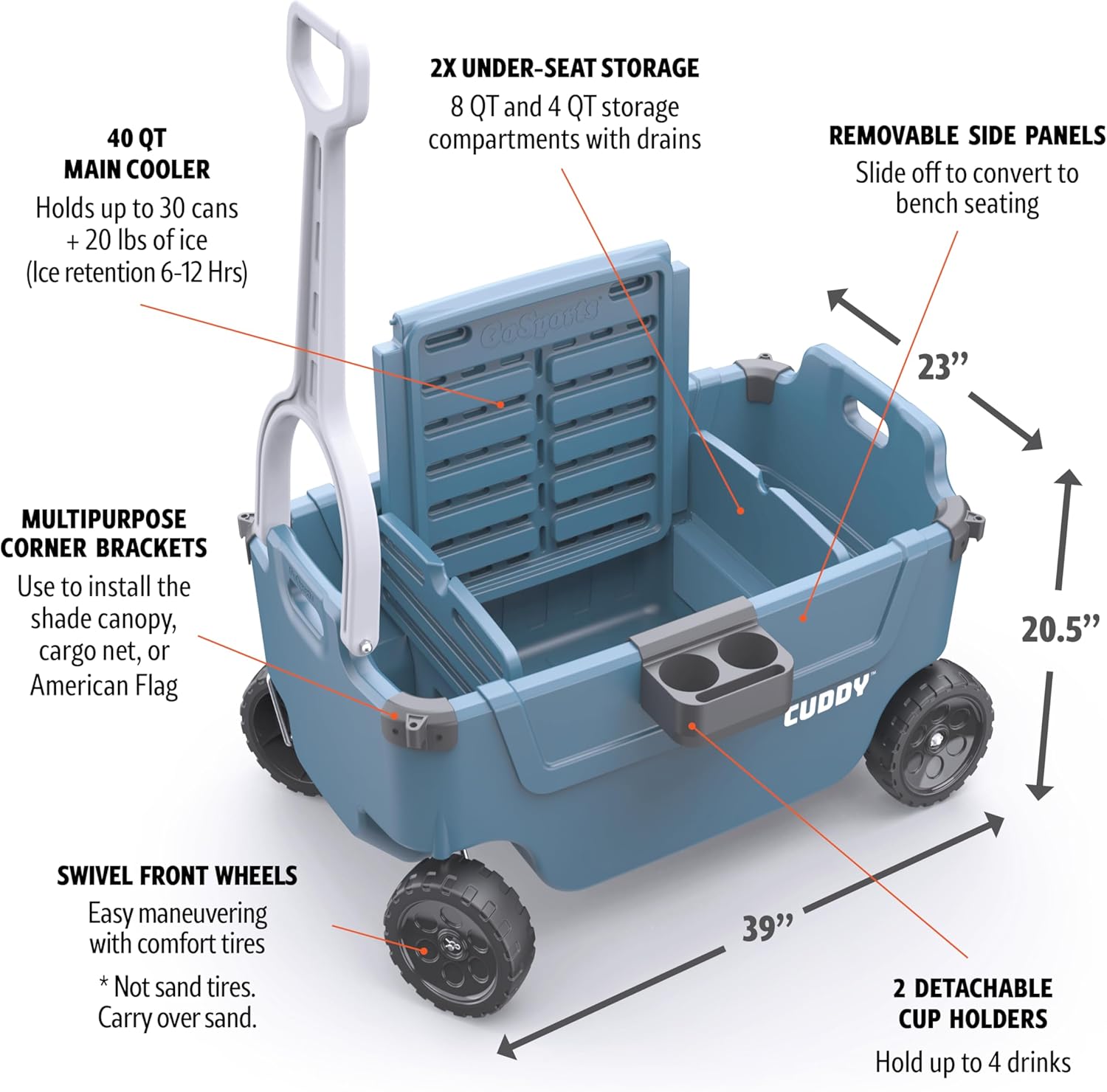 CUDDY Wagon Cooler – Premium Family Wagon and Gear Hauler with Built in 40 QT Cooler, Storage and Cup Holders