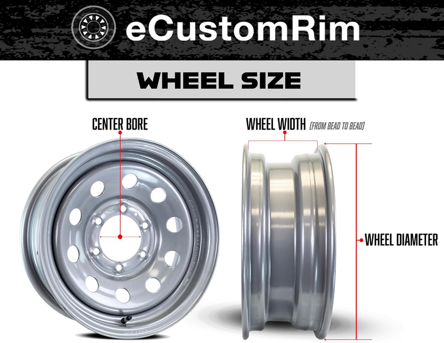 eCustomrim Aluminum Trailer Wheel 16X7 16 X 7 8 Lug 6.5 Center Avalanche Matte Black Rim 4.90 Center Bore