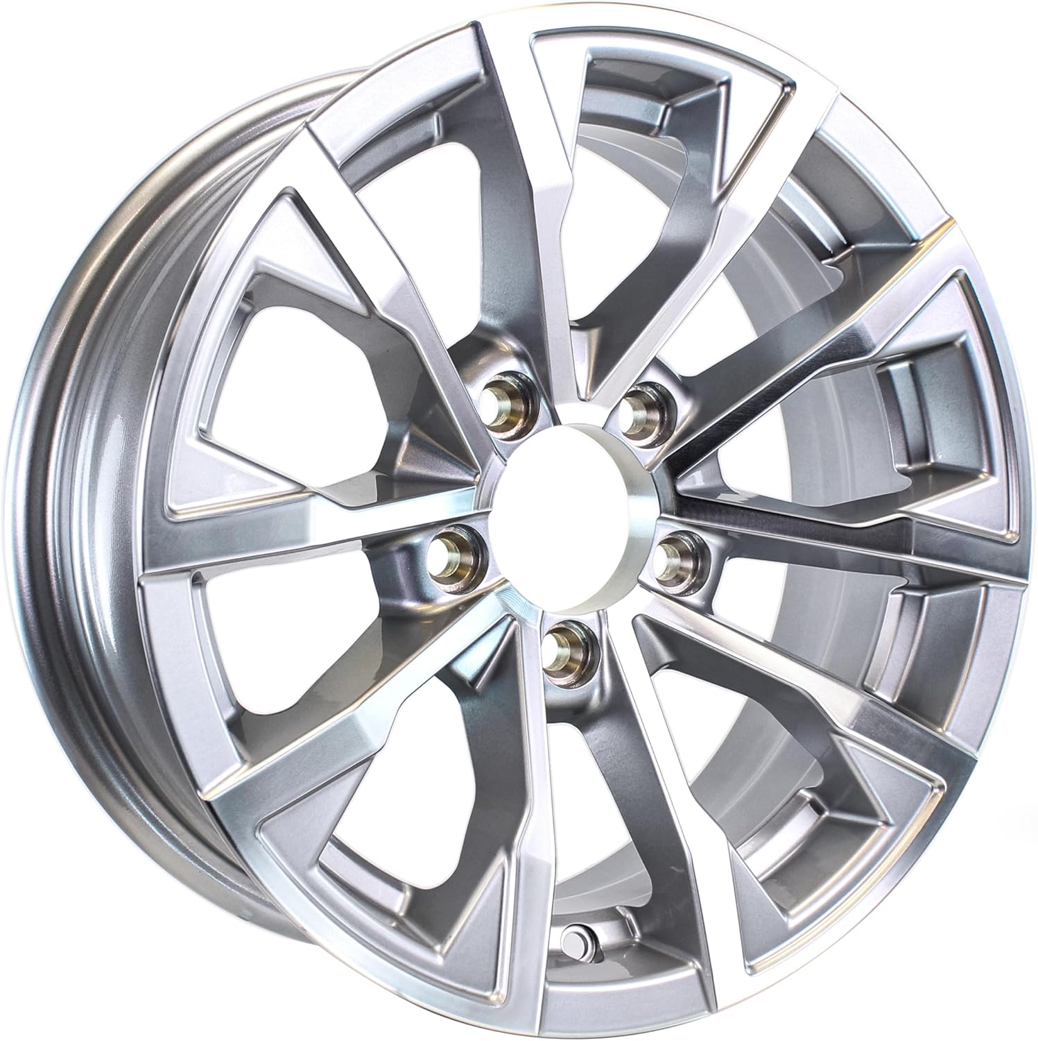 eCustomrim Aluminum Trailer Wheel 14X5.5 14 Inch Edge Silver Grey 5 Lug On 4.5 Inch Center Rim 3.19 Center Bore