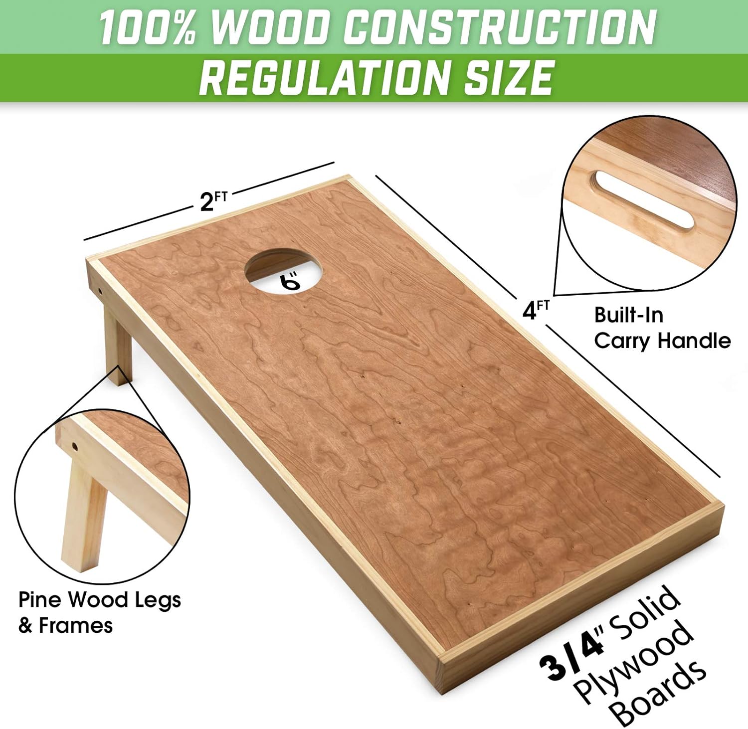 GoSports 4 ft x 2 ft Commercial Grade Cornhole Boards Set - Natural Wood Cornhole Boards, Choose from Different Bean Bag Color Combinations