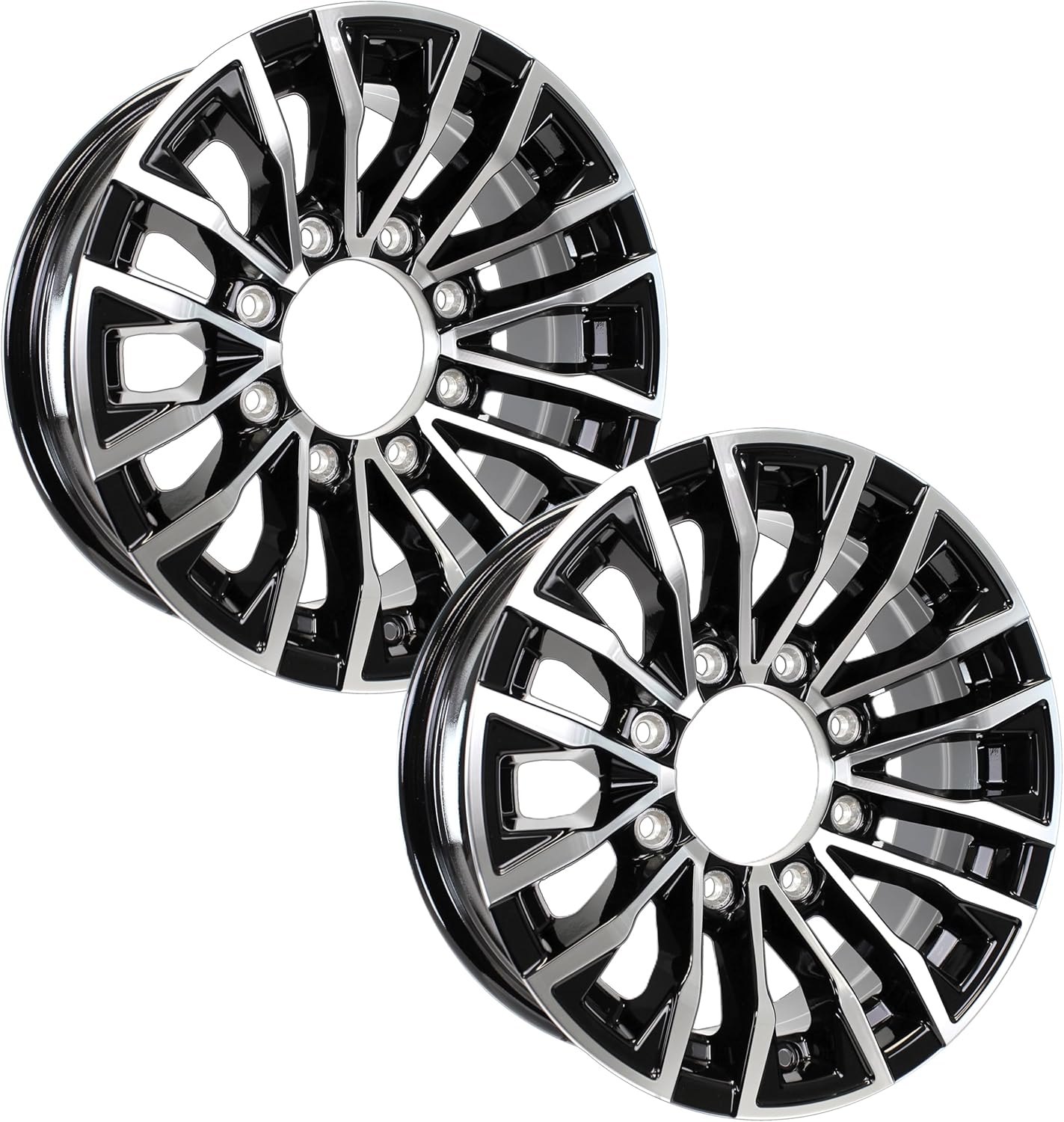 eCustomrim 2-Pack Aluminum Trailer Wheels 16X6 16 Inch Wheel Black Machined 8 Lug Rim 3.75 Center Bore