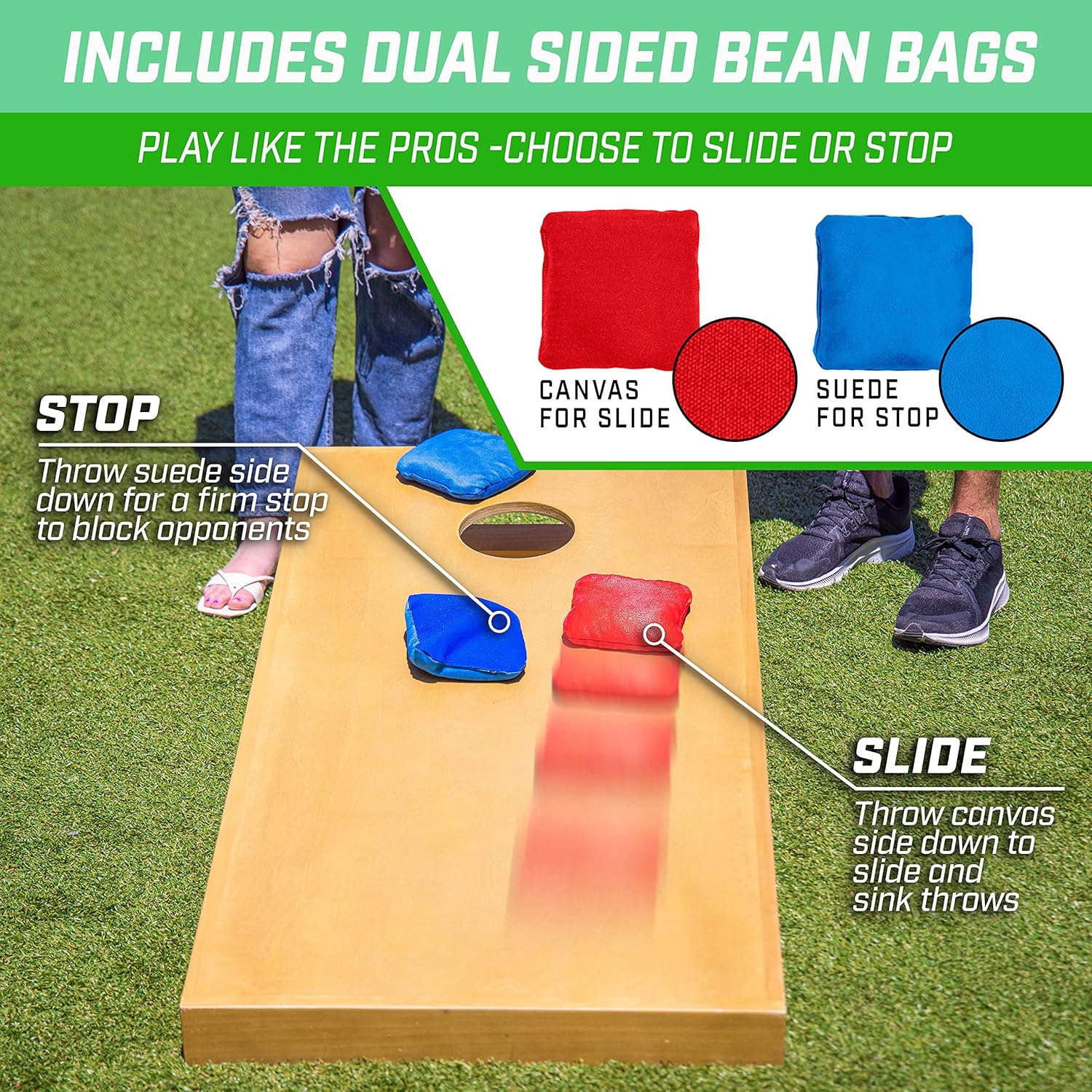 GoSports Premium 4 ft x 2 ft Regulation Competition-Ready Cornhole Board Set - Thick Wooden Board with Stop and Slide Bags - Complete Set for Yard Games, Backyard Outdoor Party Events