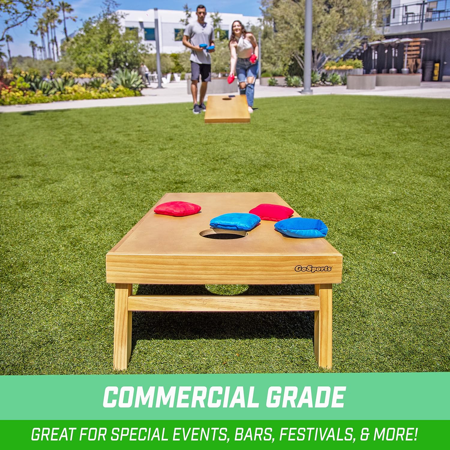 GoSports Premium 4 ft x 2 ft Regulation Competition-Ready Cornhole Board Set - Thick Wooden Board with Stop and Slide Bags - Complete Set for Yard Games, Backyard Outdoor Party Events