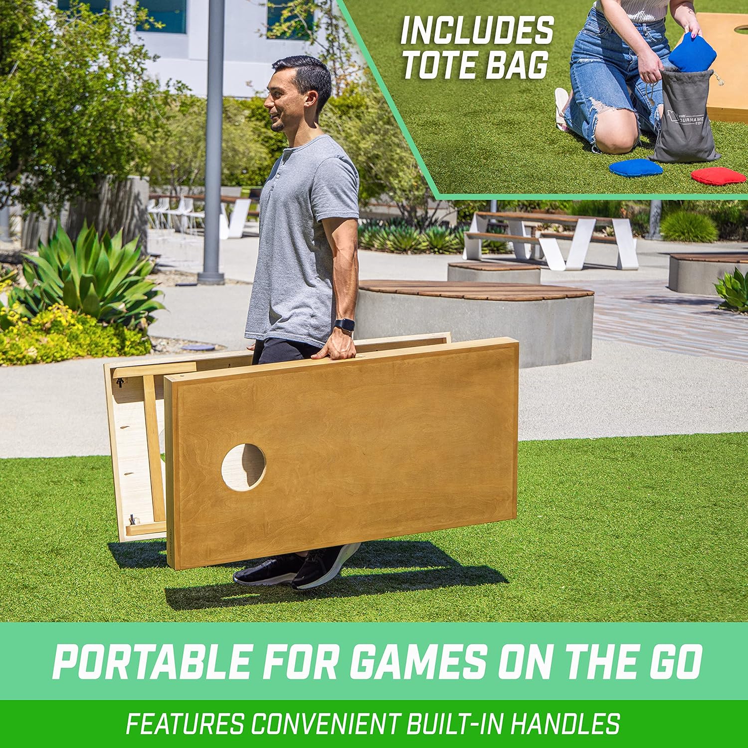 GoSports Premium 4 ft x 2 ft Regulation Competition-Ready Cornhole Board Set - Thick Wooden Board with Stop and Slide Bags - Complete Set for Yard Games, Backyard Outdoor Party Events