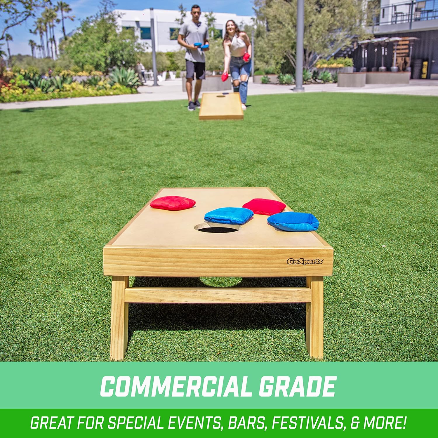 GoSports Premium 4 ft x 2 ft Regulation Competition-Ready Cornhole Board Set - Thick Wooden Board with Stop and Slide Bags - Complete Set for Yard Games, Backyard Outdoor Party Events