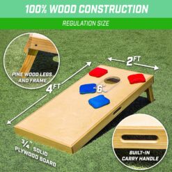 GoSports Premium 4 ft x 2 ft Regulation Competition-Ready Cornhole Board Set - Thick Wooden Board with Stop and Slide Bags - Complete Set for Yard Games, Backyard Outdoor Party Events