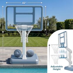 Coast Modern Pool Basketball Hoop with Adjustable Height - Poolside Basketball Hoop with Weighted Base, Premium Acrylic Backboard, & 18