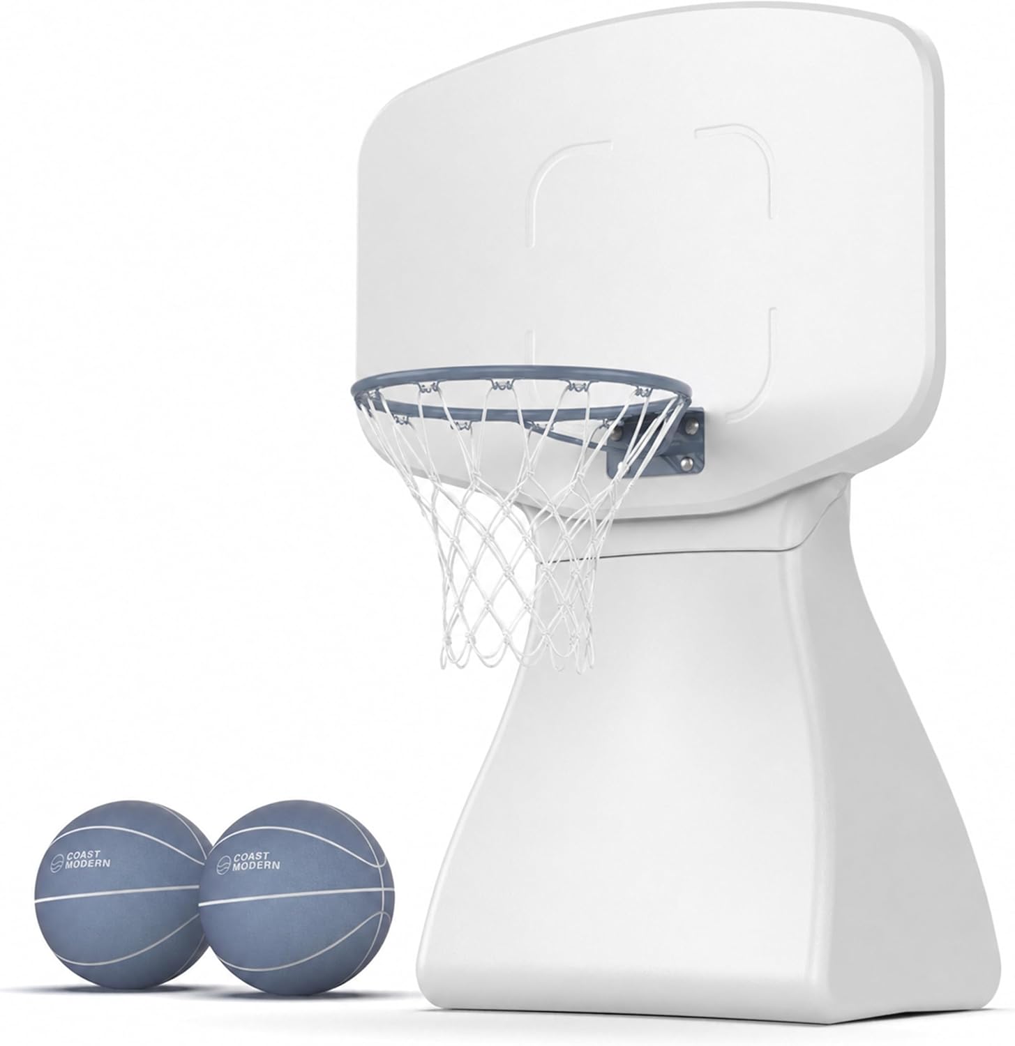 GoSports Coast Modern Poolside Basketball Hoop with Wheels - Premium Outdoor Pool Basketball Hoop with 2 Swimming Pool Basketballs and Ball Pump, White