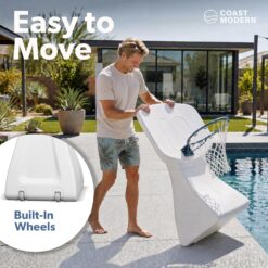 GoSports Coast Modern Poolside Basketball Hoop with Wheels - Premium Outdoor Pool Basketball Hoop with 2 Swimming Pool Basketballs and Ball Pump, White