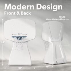 GoSports Coast Modern Poolside Basketball Hoop with Wheels - Premium Outdoor Pool Basketball Hoop with 2 Swimming Pool Basketballs and Ball Pump, White