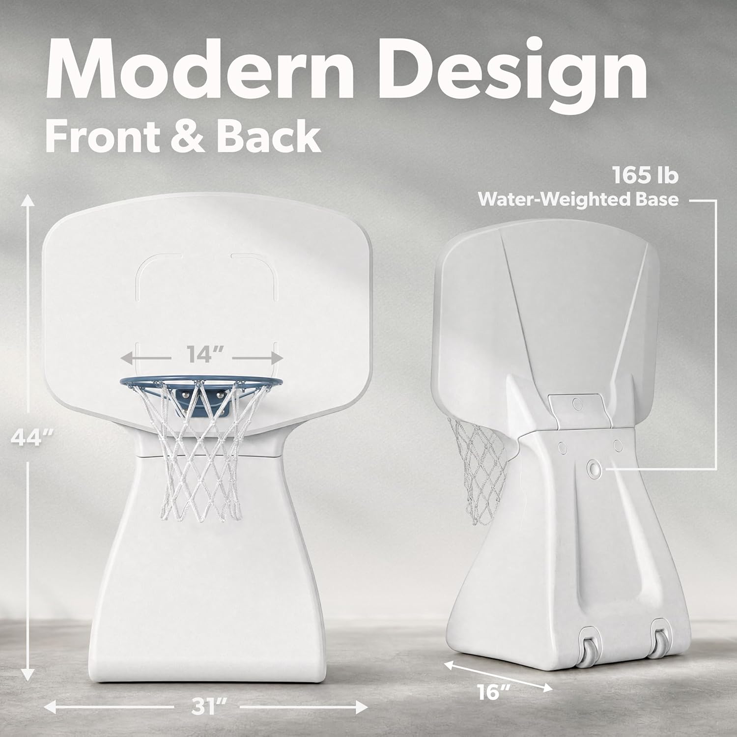 GoSports Coast Modern Poolside Basketball Hoop with Wheels - Premium Outdoor Pool Basketball Hoop with 2 Swimming Pool Basketballs and Ball Pump, White