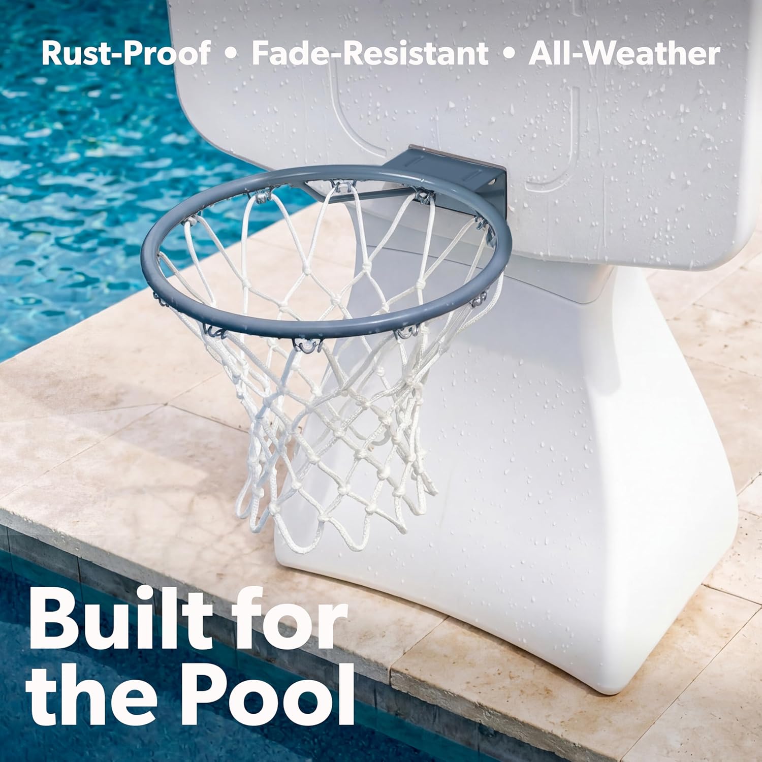 GoSports Coast Modern Poolside Basketball Hoop with Wheels - Premium Outdoor Pool Basketball Hoop with 2 Swimming Pool Basketballs and Ball Pump, White