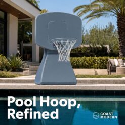 GoSports Coast Modern Poolside Basketball Hoop with Wheels - Premium Outdoor Pool Basketball Hoop with 2 Swimming Pool Basketballs and Ball Pump
