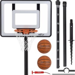 GoSports Post Up Portable Beach Basketball Hoop for Kids and Adults - Play on Grass or Sand - Includes 2 Basketballs, Pump and Accessories Tote