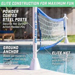 GoSports Deck-Mounted Splash Net Elite Inground Pool Volleyball Game - Permanent Deck Mounted for Inground Pools
