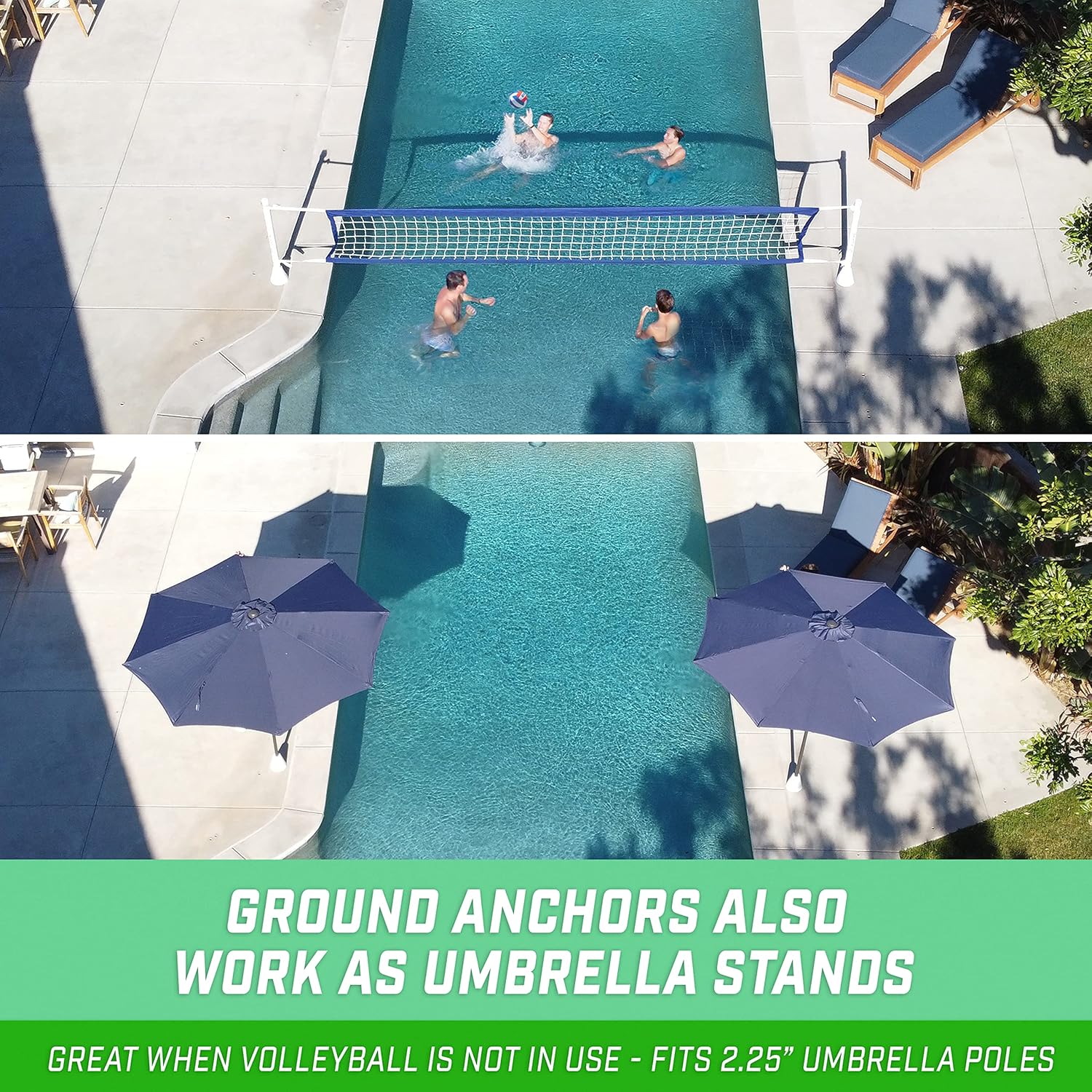 GoSports Deck-Mounted Splash Net Elite Inground Pool Volleyball Game - Permanent Deck Mounted for Inground Pools