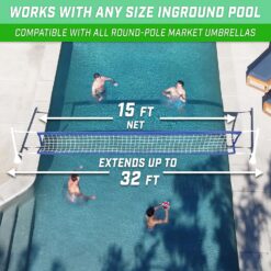 GoSports Deck-Mounted Splash Net Elite Inground Pool Volleyball Game - Permanent Deck Mounted for Inground Pools
