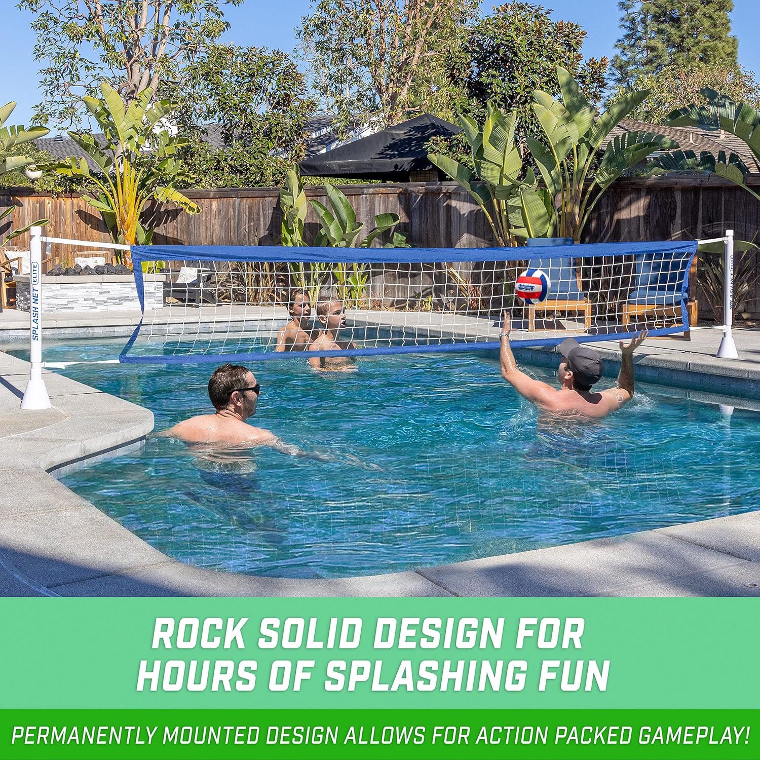 GoSports Deck-Mounted Splash Net Elite Inground Pool Volleyball Game - Permanent Deck Mounted for Inground Pools