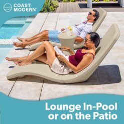 GoSports Coast Modern in Pool Lounge Chair - Waterproof & Weighted Chaise Lounger - Outdoor Pool Furniture for Patio or in Baja Shelf - Sand