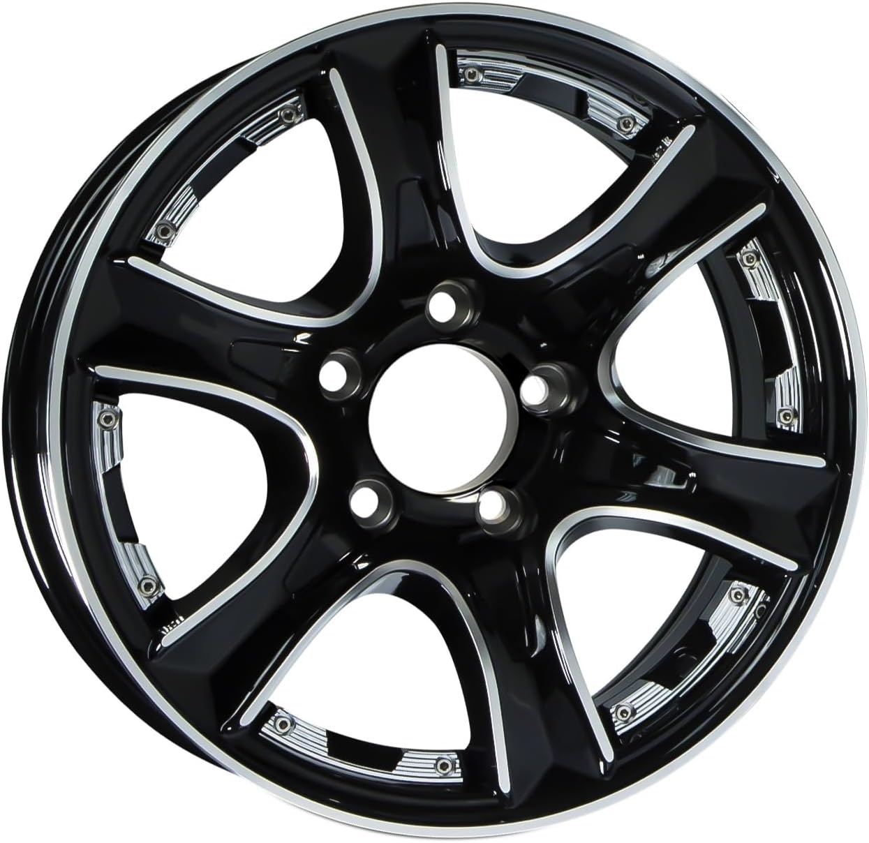 eCustomrim Aluminum Trailer Wheel 14X5.5 5 Lug 4.5 Center Thoroughbred Black Chrome Accent Rim