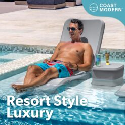 GoSports Coast Modern in Pool Lounge Chair - Waterproof & Weighted Chaise Lounger - Outdoor Pool Furniture for Patio or in Baja Shelf - Gray