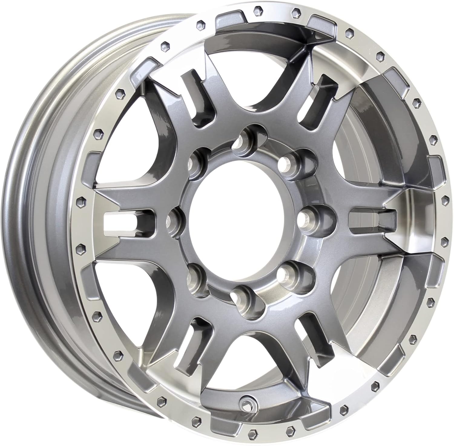 eCustomrim Aluminum Trailer Wheel 16X6 16 Inch Rim Gun Metal Grey Machined 8 Lug On 6.5 Center