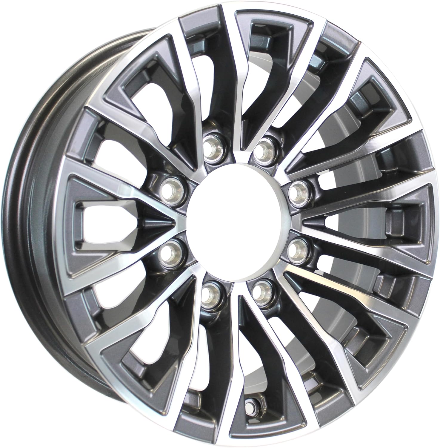 eCustomrim Aluminum Trailer Wheel 16X6 16 Inch 8 Lug 6.5 Center Edge Gun Metal Rim 3.75 Center Bore