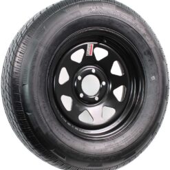eCustomrim Radial Trailer Tire and Rim ST205/75R15 15X5 5 Lug 4.5 Center Load C Black Spoke Wheel - 6 Year Warranty w/Roadside