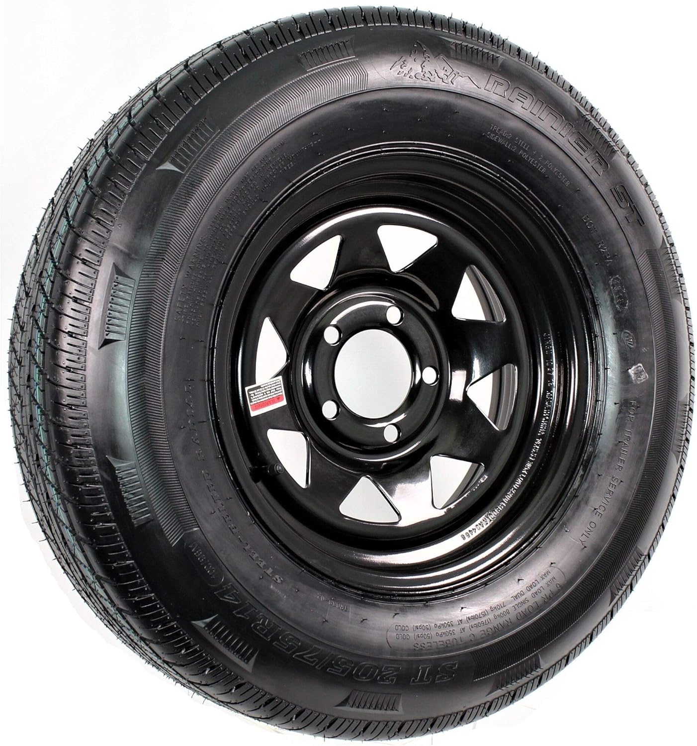 eCustomrim Trailer Radial Tire On Rim ST205/75R14 14 Inch Load Range D 5 Lug On 4.5 Center Black Spoke Wheel - 6 Year Warranty w/Roadside