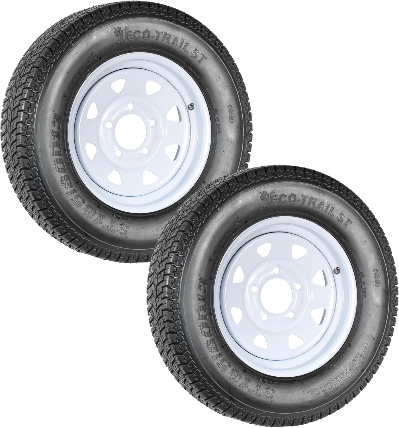 eCustomrim 2-Pack Trailer Tire Rim Assembly ST185/80D13 13 Inch Load Range C 5 Lug White Wheel - 2 Year Warranty w/Roadside