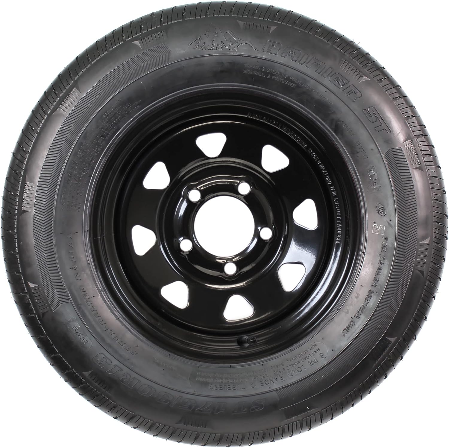 eCustomrim Trailer Tire and Rim Radial ST175/80R13 13 Inch 5 Lug 4.5 Center Black Spoke Wheel - 6 Year Warranty w/Free Roadside