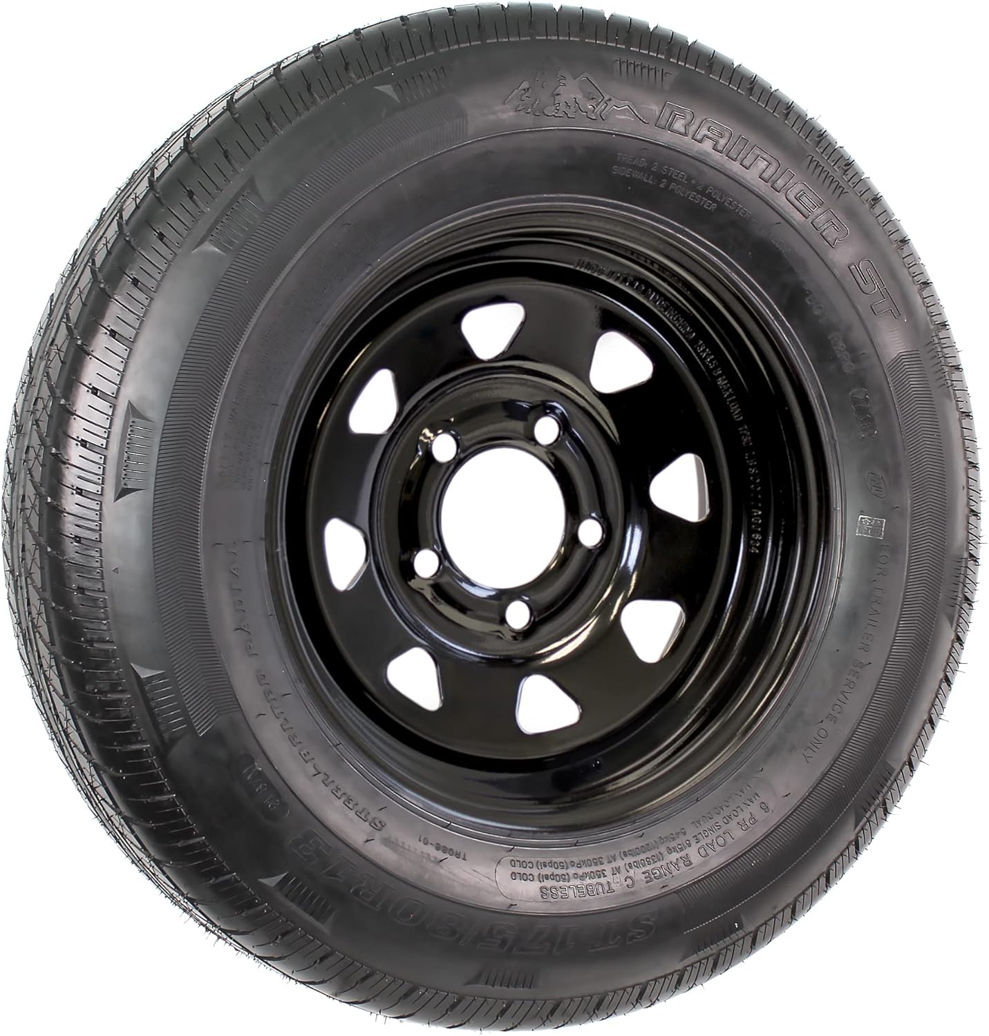 eCustomrim Trailer Tire and Rim Radial ST175/80R13 13 Inch 5 Lug 4.5 Center Black Spoke Wheel - 6 Year Warranty w/Free Roadside