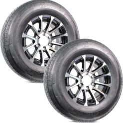 eCustomrim 2-Pack Radial Trailer Tire Rim ST225/75R15 Load D 6 Lug Aluminum T07 Black Wheel - 6 Year Warranty w/Roadside