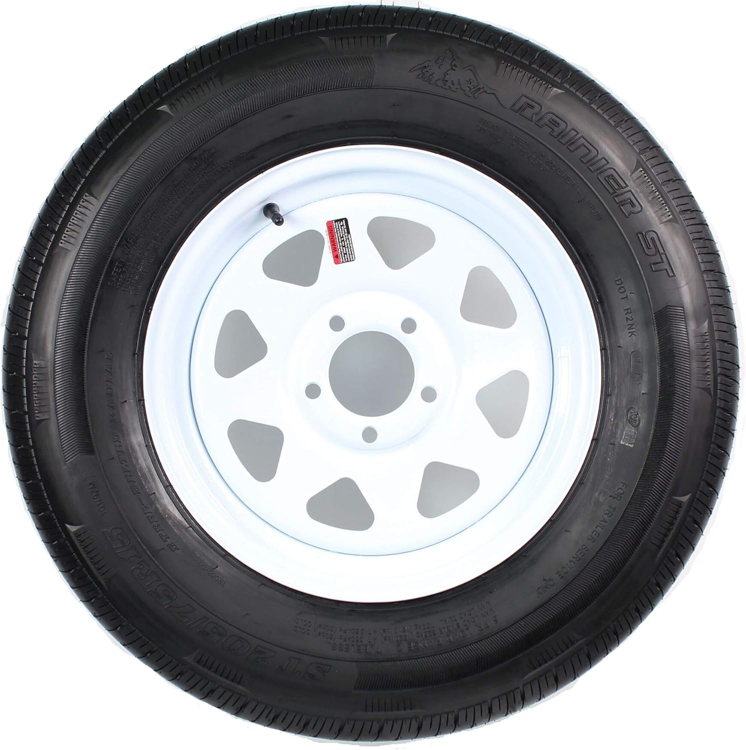 eCustomrim Radial Trailer Tire On White Rim ST225/75R15 15 Inch Load D 5 Lug On 4.5 Spoke Wheel - 6 Year Warranty w/Roadside