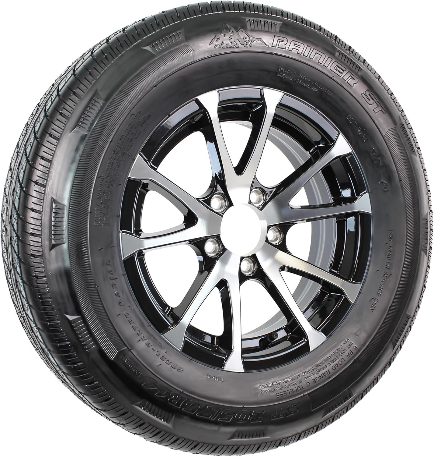 eCustomrim Radial Trailer Tire Rim ST205/75R15 15 Inch 5 Lug Aluminum T07 Black Wheel - 6 Year Warranty w/Free Roadside
