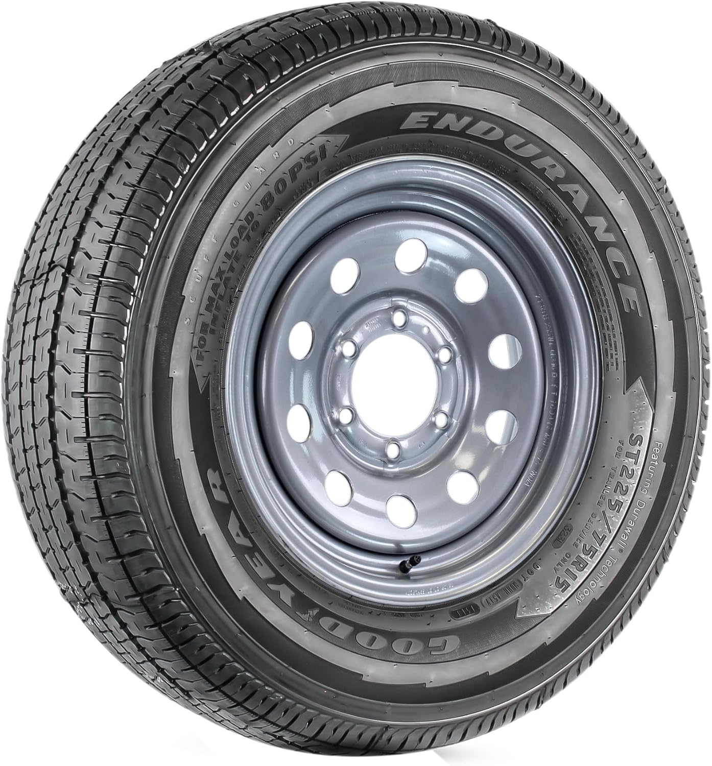 Trailer Tire Fits Goodyear Endurance ST225/75R15 225/75R15 LRE Silver Grey Modular Rim 6 Lug