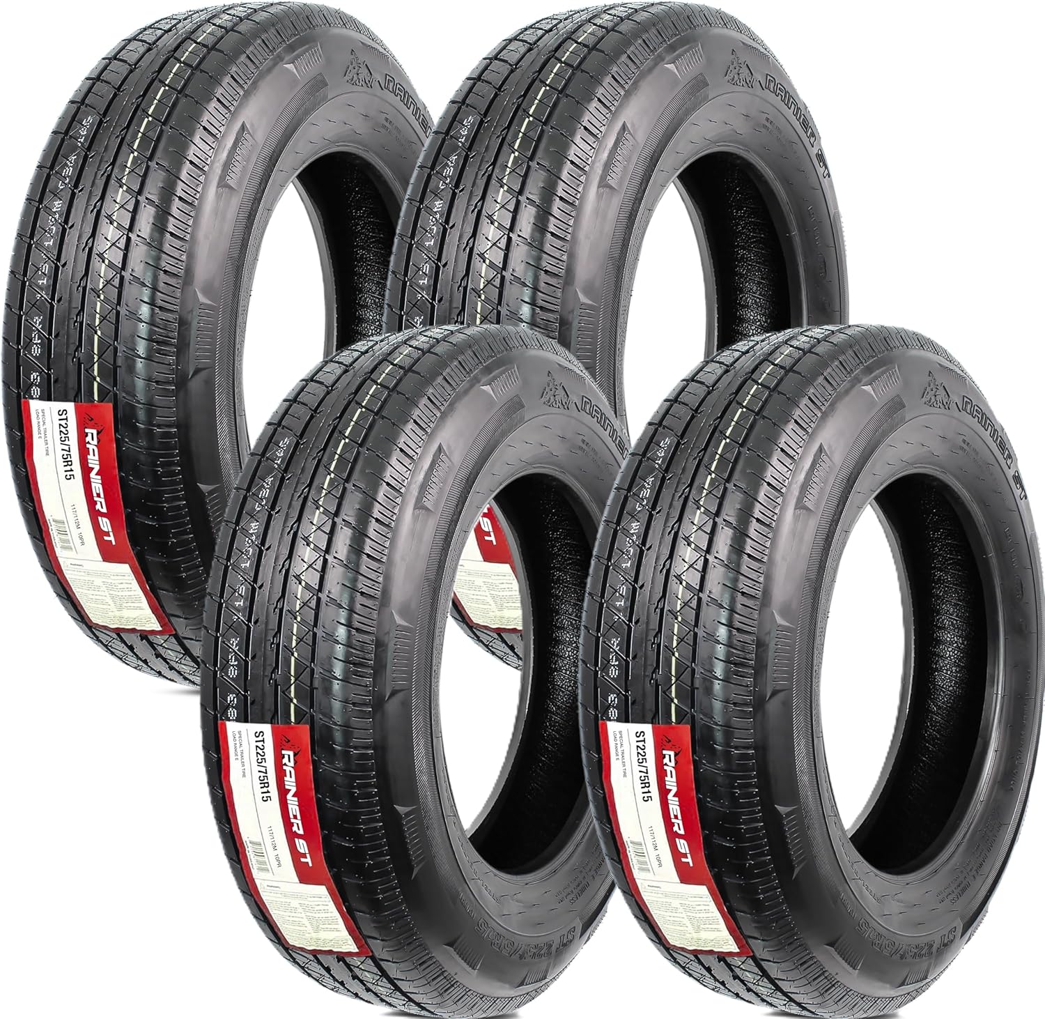 eCustomrim 4-Pack ST225/75R15 DEEP TREAD Heavy Duty Steel Belted Radial Trailer Tire Load E With Curb Guard - 6 Year Warranty w/Roadside