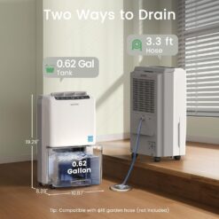 Waykar 2000 Sq. Ft 34 Pints 2025 Most Efficient Energy Star Dehumidifier for Home and Basement with Auto or Manual Drainage, Quiet 33dB Operation, 0.62 Gallon Water Tank Capacity