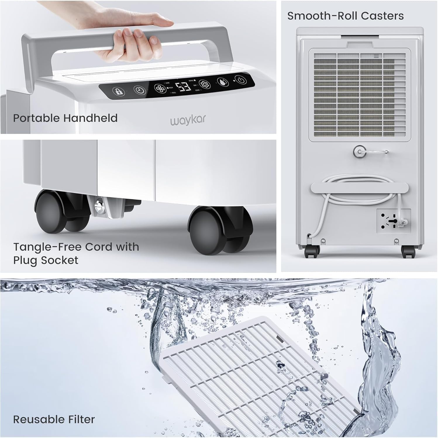 Waykar 2000 Sq. Ft 34 Pints 2025 Most Efficient Energy Star Dehumidifier for Home and Basement with Auto or Manual Drainage, Quiet 33dB Operation, 0.62 Gallon Water Tank Capacity