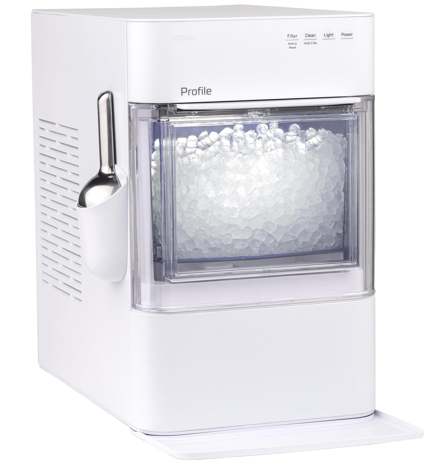 GE Profile Opal 2.0 Ultra Nugget Ice Maker with Scale Inhibiting Filter, Scoop Included, 38 lbs in 24 Hours, Pellet Ice Machine with WiFi & Smart Connected, Stone White