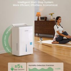 Waykar 5000 Sq.Ft Energy Star Dehumidifier for Basement & Home, 80 Pint/Day with Drain Hose & Tank, Ultra Quiet (40 dB), Smart Auto Comfort Mode
