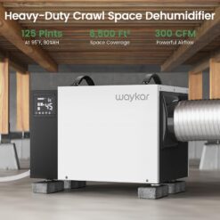 Waykar 125 Pint Crawl Space Dehumidifier with Drain Hose for Basements, Commercial & Water Damage Spaces up to 6500 Sq. Ft., Compact, Strong Dehumidification, 5-Year Quality Coverage