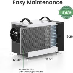 Waykar 125 Pint Crawl Space Dehumidifier with Drain Hose for Basements, Commercial & Water Damage Spaces up to 6500 Sq. Ft., Compact, Strong Dehumidification, 5-Year Quality Coverage