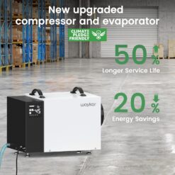 Waykar 125 Pint Crawl Space Dehumidifier with Pump & Drain Hose for Basements, Commercial & Water Damage Spaces up to 6500 Sq. Ft., Compact, Strong Dehumidification, 5-Year Quality Coverage